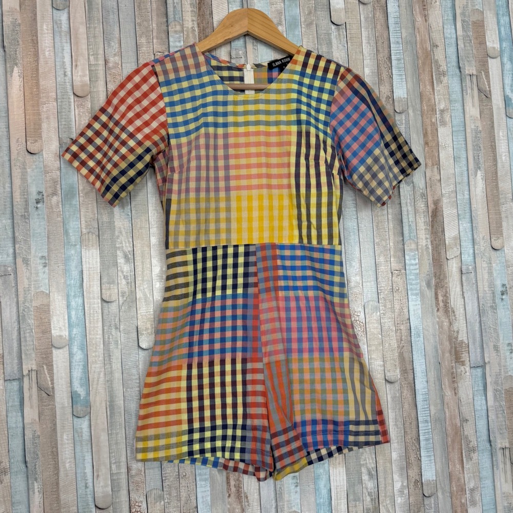 Ilana Kohn 0 Lee Romper Picnic Plaid Patchwork Cotton Playsuit Colorful Rainbow